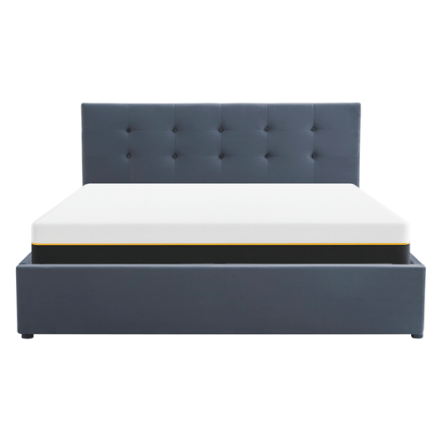 Ensemble Lit coffre adulte 160x200cm avec tête de lit en velours gris foncé - Tina + Matelas mémoire de forme - Dual Confort