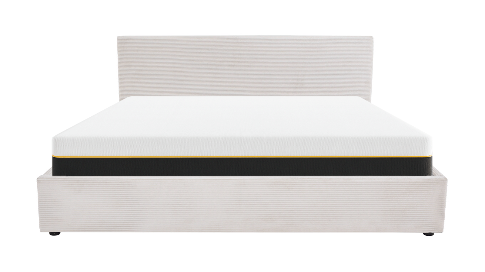 Ensemble Lit coffre adulte 180x200cm avec tête de lit en velours côtelé beige - Tina + Matelas mémoire de forme - Dual Confort