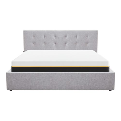 Ensemble Lit coffre adulte 180x200cm avec tête de lit en tissu gris - Tina + Matelas mémoire de forme - Dual Confort