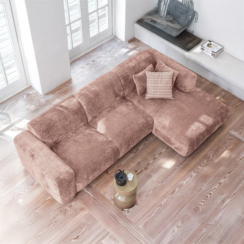 Canapé d'angle à gauche en tissu chenille vieux rose - Cloud