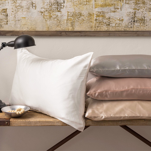 Lot de 2 Taies d'oreiller en soie rose nude 65 x 65 cm - Ashley