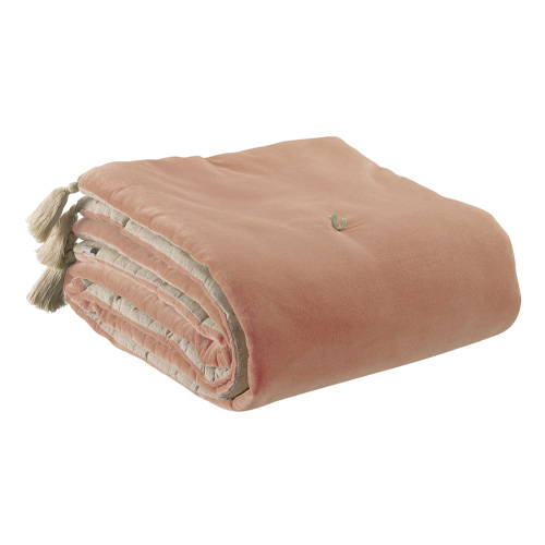 Edredon en velours Rose avec pompons 80x180 cm - Elise