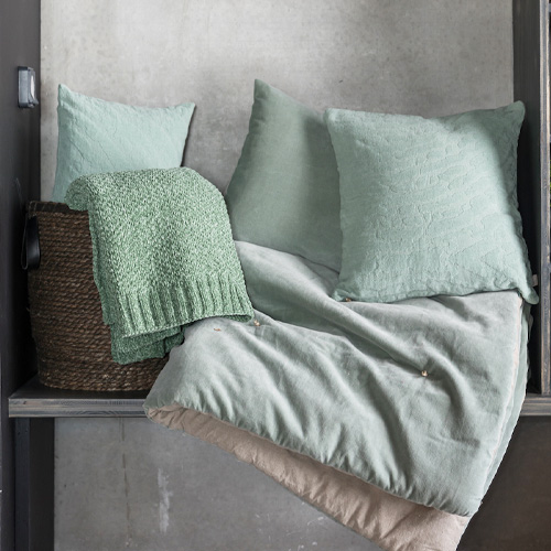 Chemin de lit en velours uni Vert opaline 90 x 240 cm - Elise