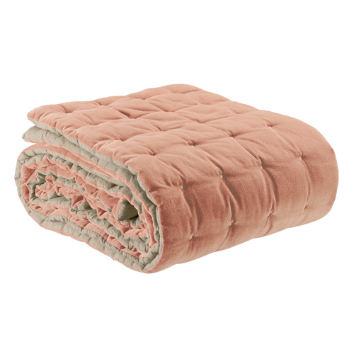 Chemin de lit en velours uni rose 90 x 240 cm - Elise
