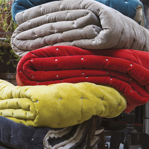 Edredon en velours uni Jaune 160 x 160 cm - Elise