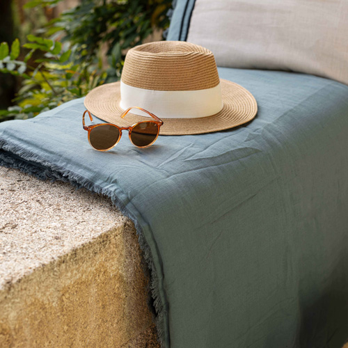 Edredon uni en lin et coton Bleu 85 x 200 cm - Laly