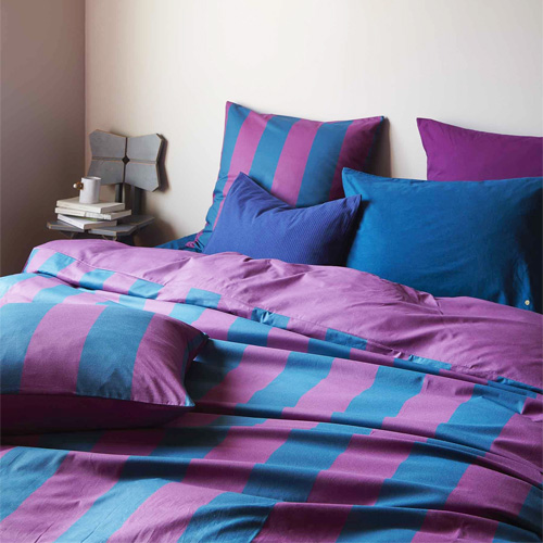 Housse de couette en coton bio rayée Violet/bleu 220 x 240 cm - Malo