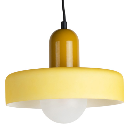 Suspension en verre jaune ocre avec jaune doux - diam 25cm - Opaco Grato
