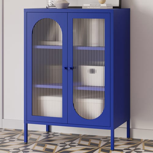 Buffet 2 portes en métal bleu électrique 70 cm - Ysia