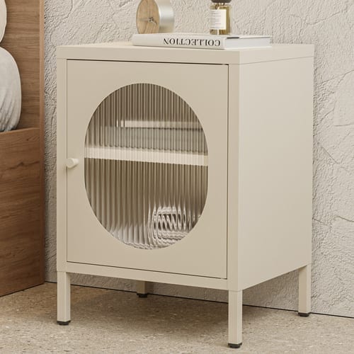 Table de chevet 1 porte en métal beige 40 cm - Ysia