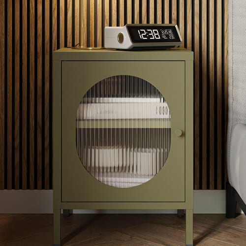 Table de chevet 1 porte en métal vert 40 cm - Ysia