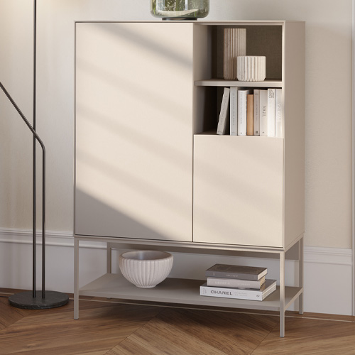 Buffet haut 2 portes 2 niches beige 90 cm - Zara