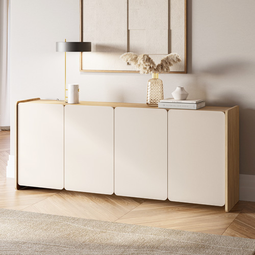 Buffet 4 portes beige et décor chêne 180 cm - Sami
