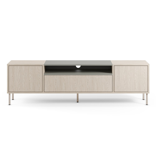Meuble TV 3 portes chêne clair et vert 180 cm - Amos