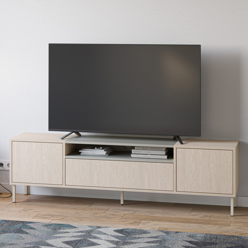 Meuble TV 3 portes chêne clair et vert 180 cm - Amos