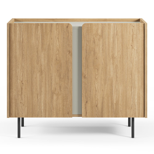 Buffet 2 portes décor chêne et vert 100 cm - Ingo