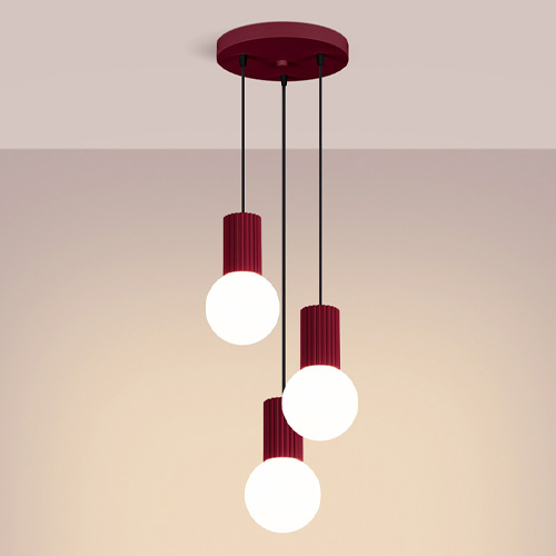 Suspension en aluminium cannelé 3 ampoules bordeaux - Halo