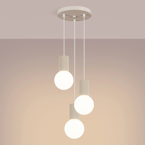 Suspension en aluminium cannelé 3 ampoules beiges - Halo