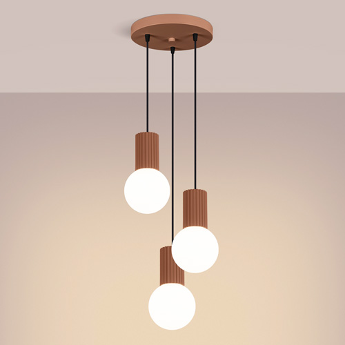 Suspension en aluminium cannelé 3 ampoules moka - Halo