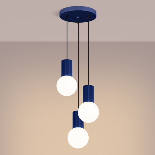 Suspension en aluminium cannelé 3 ampoules bleu marine - Halo