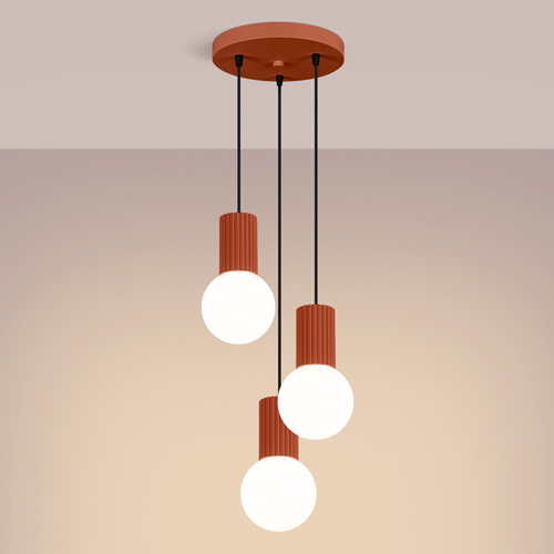 Suspension en aluminium cannelé 3 ampoules terracotta - Halo