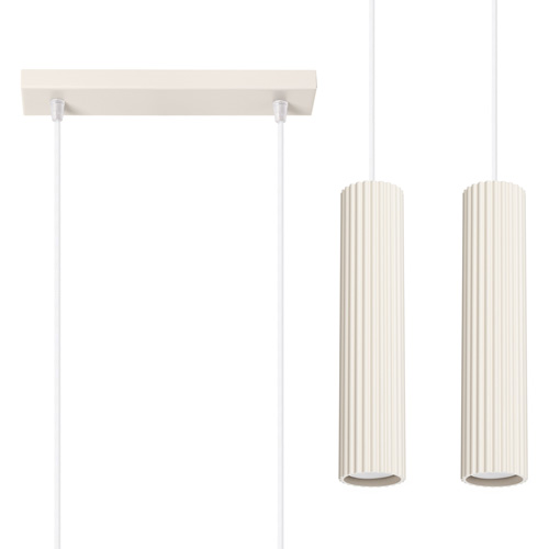 Suspension en aluminium cannelé 2 ampoules beige - Karbon