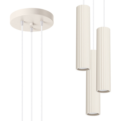 Suspension circulaire en aluminium cannelé 3 ampoules beige - Karbon