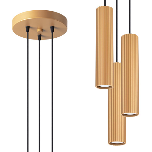 Suspension circulaire en aluminium cannelé 3 ampoules or - Karbon