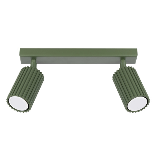 Plafonnier linéaire en aluminium cannelé 2 ampoules vert olive - Karbon