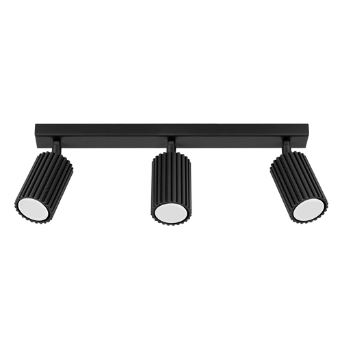 Plafonnier linéaire en aluminium cannelé 3 ampoules noir - Karbon