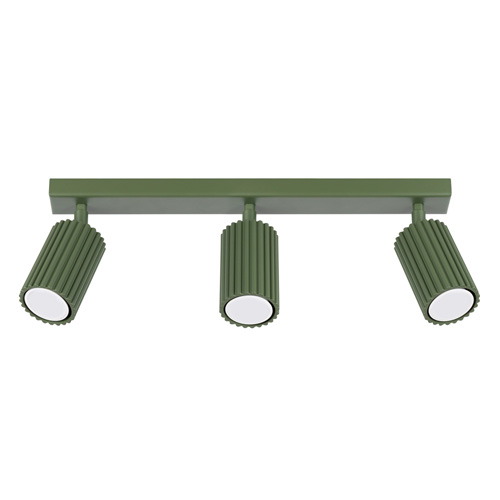 Plafonnier linéaire en aluminium cannelé 3 ampoules vert olive - Karbon