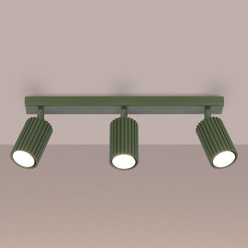 Plafonnier linéaire en aluminium cannelé 3 ampoules vert olive - Karbon