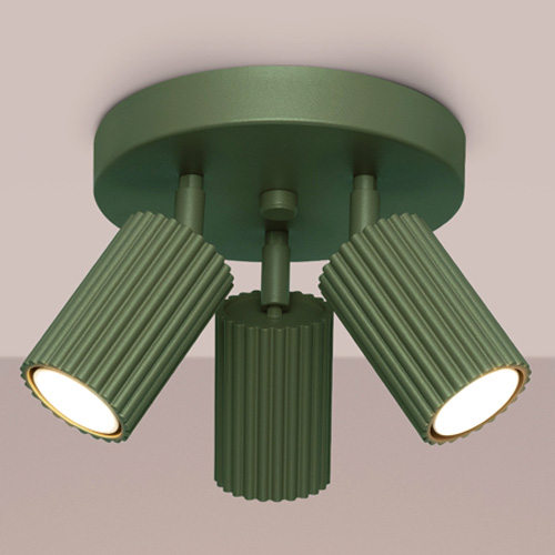 Plafonnier circulaire en aluminium cannelé 3 ampoules vert olive - Karbon