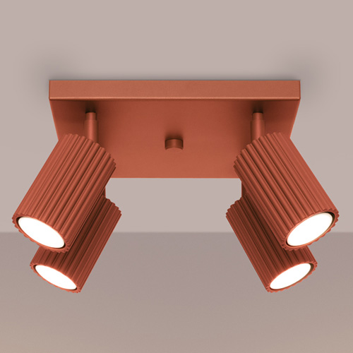 Plafonnier carré en aluminium cannelé 4 ampoules terracotta - Karbon