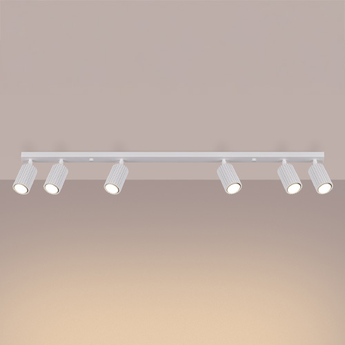 Plafonnier linéaire en aluminium cannelé 6 ampoules blanc - Karbon