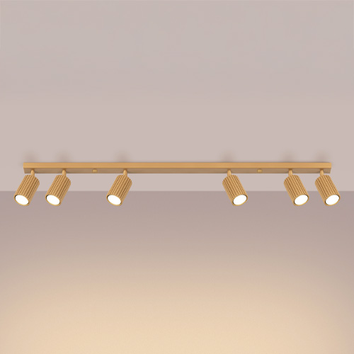 Plafonnier linéaire en aluminium cannelé 6 ampoules or - Karbon