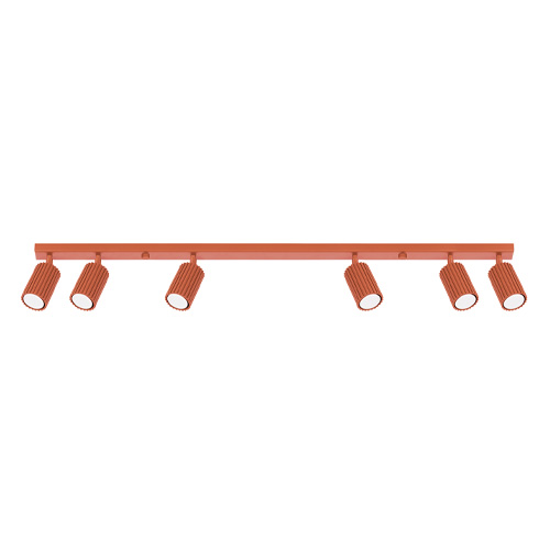 Plafonnier linéaire en aluminium cannelé 6 ampoules terracotta - Karbon