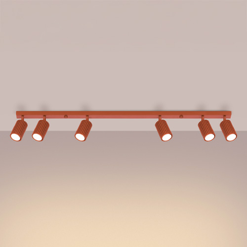 Plafonnier linéaire en aluminium cannelé 6 ampoules terracotta - Karbon
