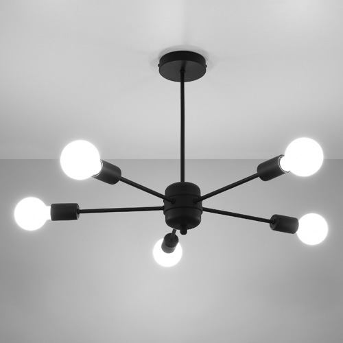 Suspension circulaire en métal noir 5 ampoules - Lango