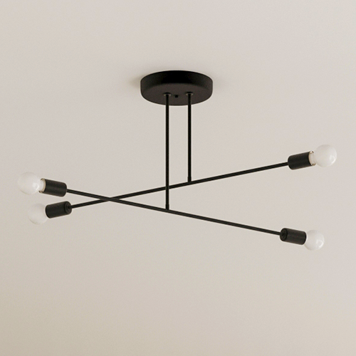 Suspension géométrique en métal noir 4 ampoules - Norah