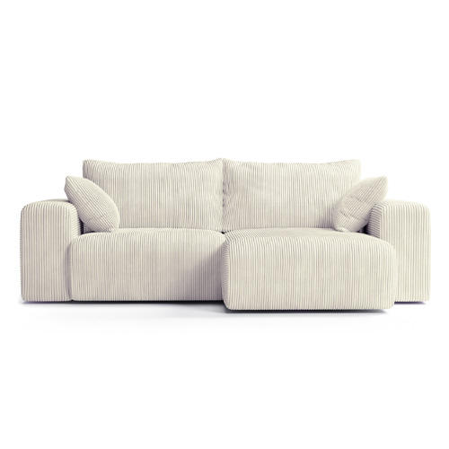 Canapé d'angle convertible réversible 4 places en velours côtelé beige - Amara
