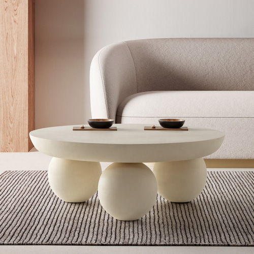 Table basse ronde en bois de manguier beige 90cm - Venus