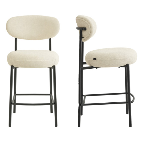 Lot de 2 tabourets de bar en tissu chenille beige - Orla