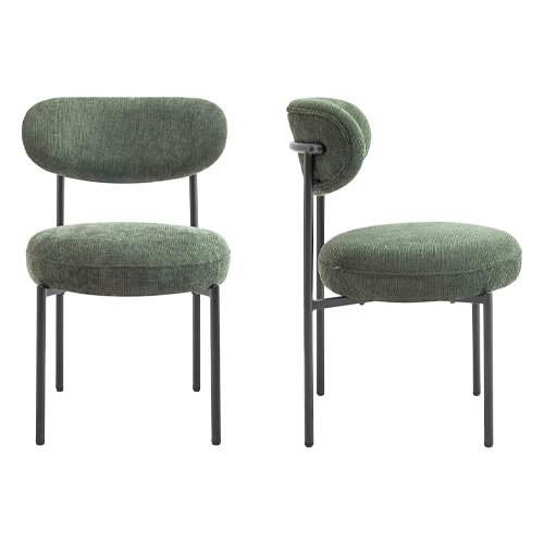 Lot de 2 chaises de salle à manger en tissu chenille vert - Orla