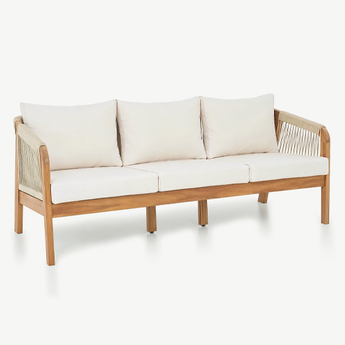Canapé de jardin 3 places en bois FSC - coussins beiges - Symi