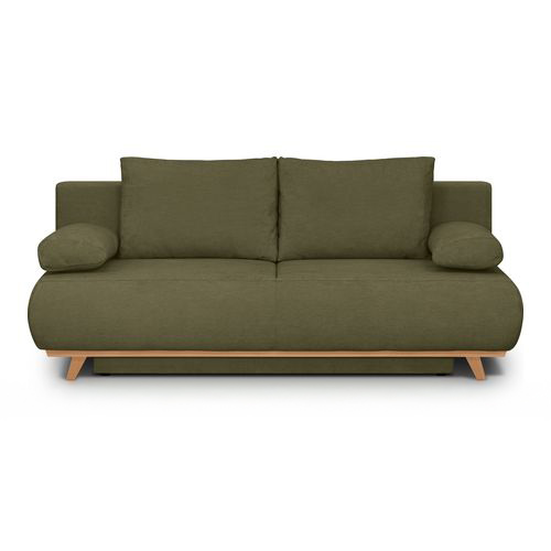 Canapé convertible 3 places avec coffre de rangement en tissu chenille vert kaki - Laria