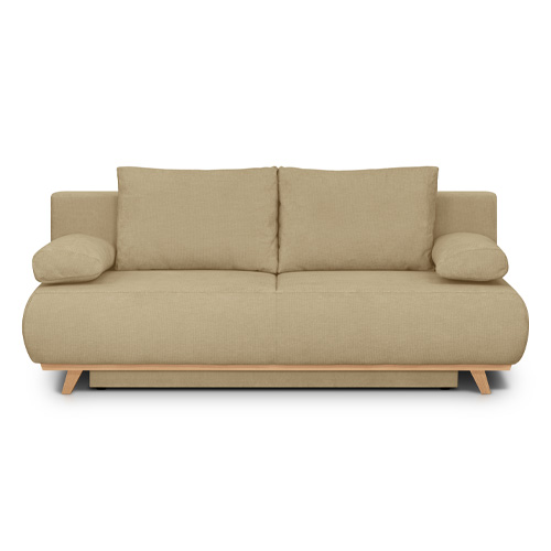 Canapé convertible 3 places avec coffre de rangement en tissu chenille miel - Laria