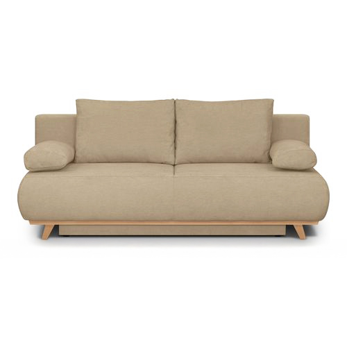 Canapé convertible 3 places avec coffre de rangement en tissu chenille moka - Laria