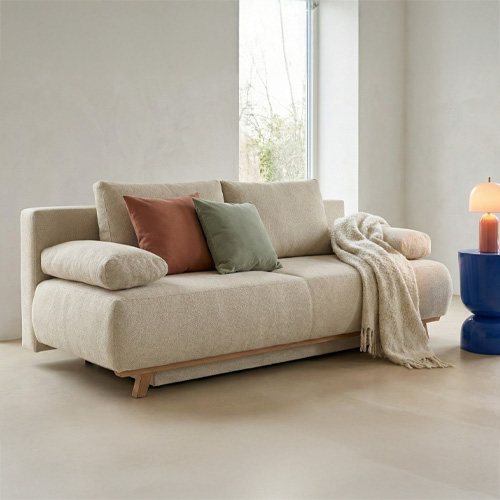 Canapé convertible 3 places avec coffre de rangement en tissu chenille beige foncé - Laria