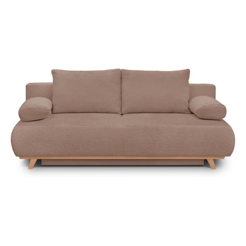 Canapé convertible 3 places avec coffre de rangement en tissu bouclé rose poudré - Laria